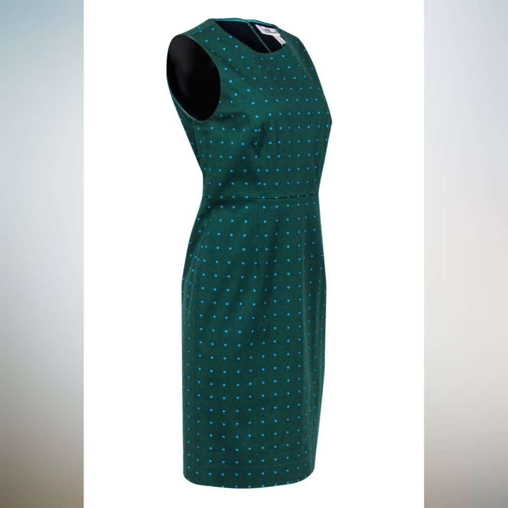 Diane Vun Furstenberg Sleeveless Crew-Neck Knee L Polka Dot Print Green/Blue 4